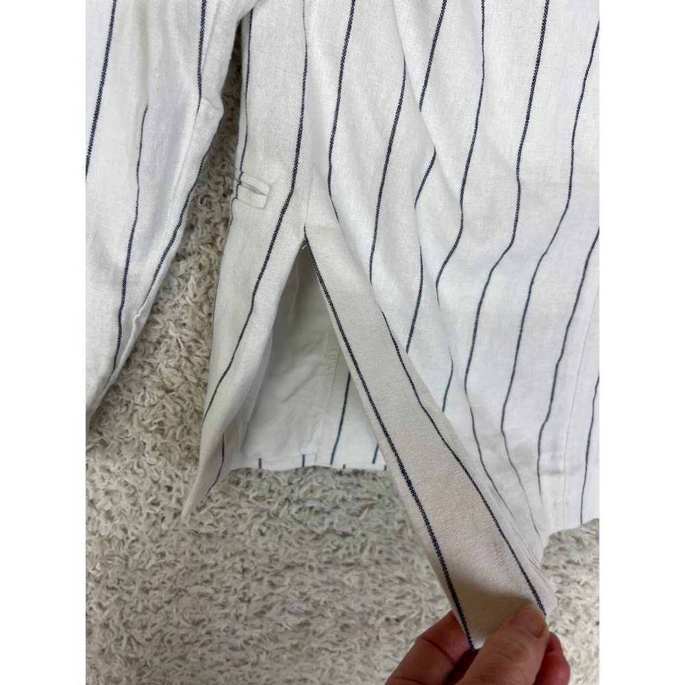 Abercrombie & Fitch Linen Blend Blazer Womens S White Striped Open Long Sleeve - Picture 6 of 9